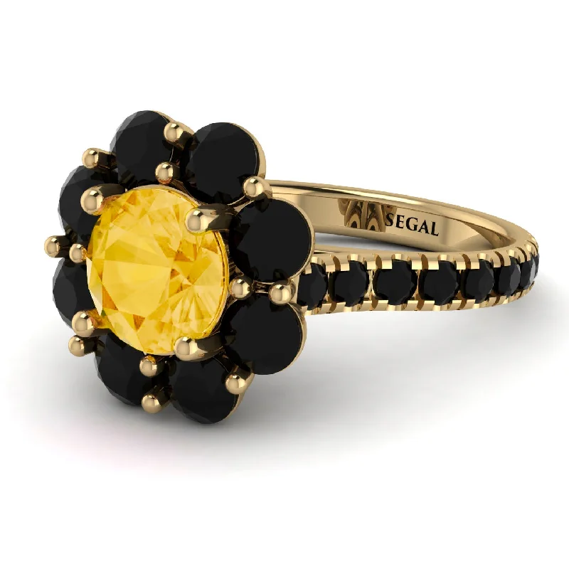 Bold Wedding Bands-Glamorous Citrine Halo Engagement Ring - Amaya No. 607