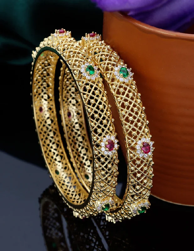 Dainty Bangle Bracelets-Designer Zircon Gold Plated Bangles ZBGL10934