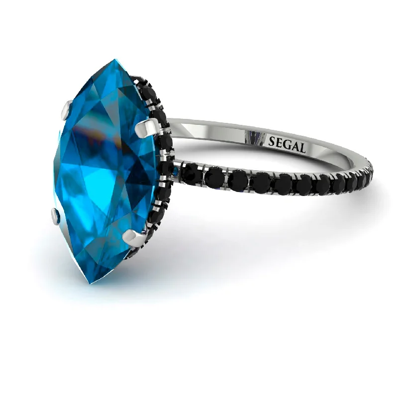 Personalized Name Rings-Hidden Halo Marquise Blue Topaz Engagement Ring - Journey No. 509