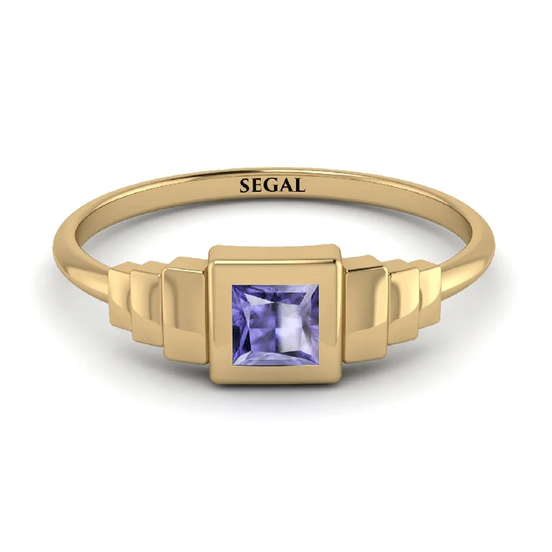 Designer Engagement Rings-Geometric Princess Cut Tanzanite Ring - Everleigh No. 201