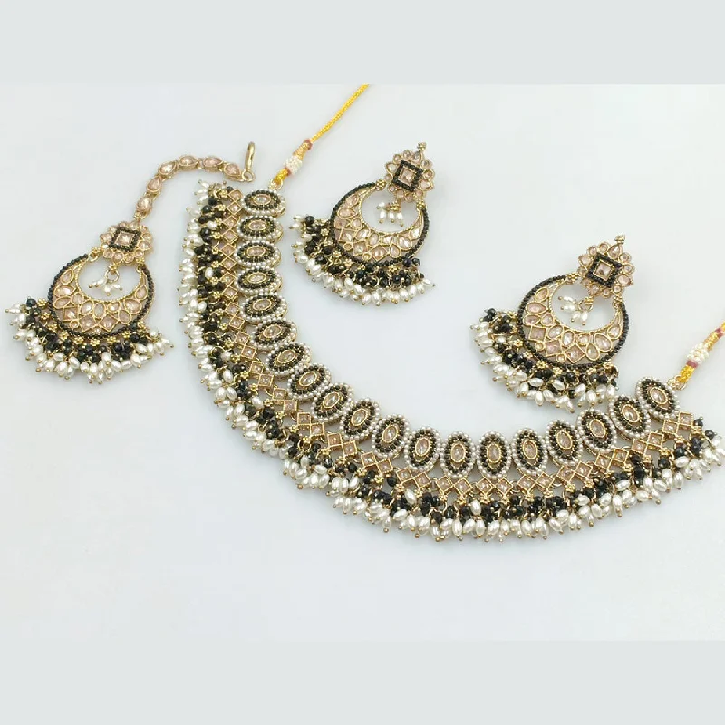 Stylish Statement Necklaces-Rani Sati Jewels Gold Plated Crystal Stone And Pearls Necklace Set