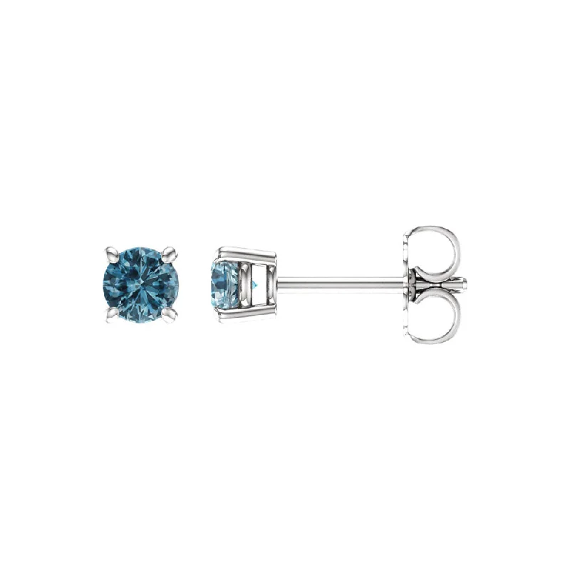 Affordable Silver Earrings-4mm Round Sky Blue Topaz Stud Earrings in 14k White Gold