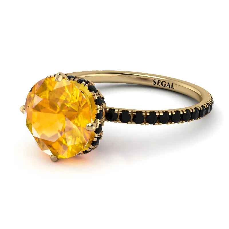 Classic Gold Rings-Double Hidden Halo Yellow Diamond Engagement Ring - Angelina No. 1007