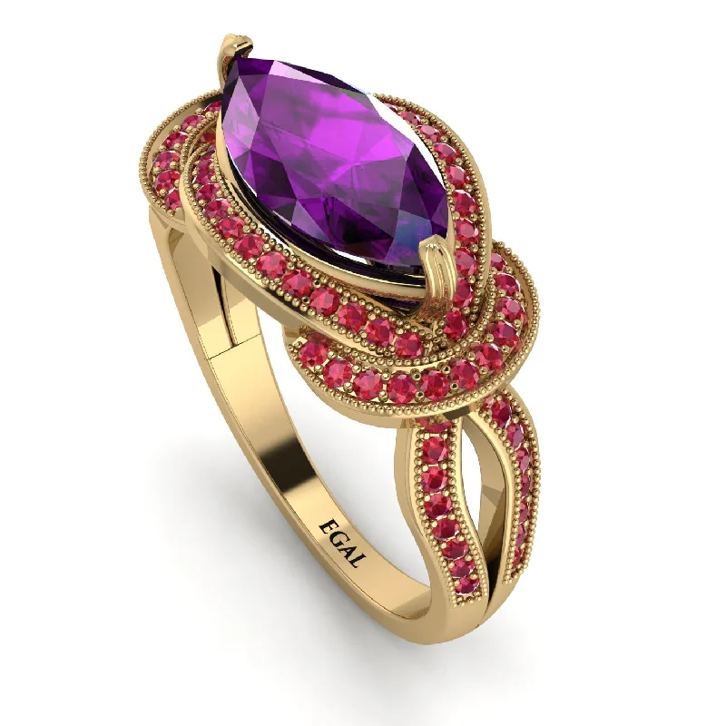 Unique Gold Rings-Milgrain Marquise Amethyst Engagement Ring - Marley No. 310