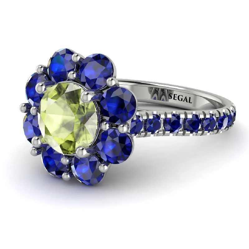 Custom Wedding Bands for Men-Glamorous Peridot Halo Engagement Ring - Amaya No. 715