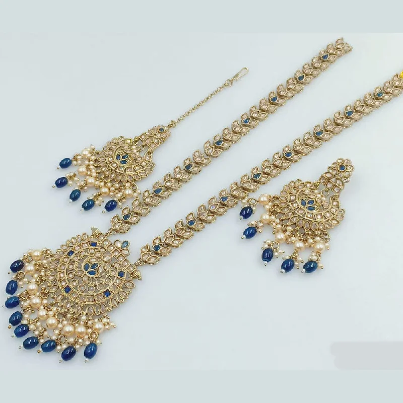 Custom Gold Necklaces-Rani Sati Jewels Gold Plated Crystal and Pearl Long Necklace Set