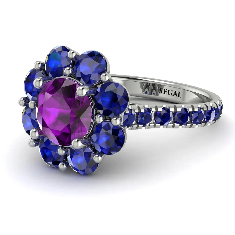 Luxury Diamond Wedding Rings-Glamorous Amethyst Halo Engagement Ring - Amaya No. 315