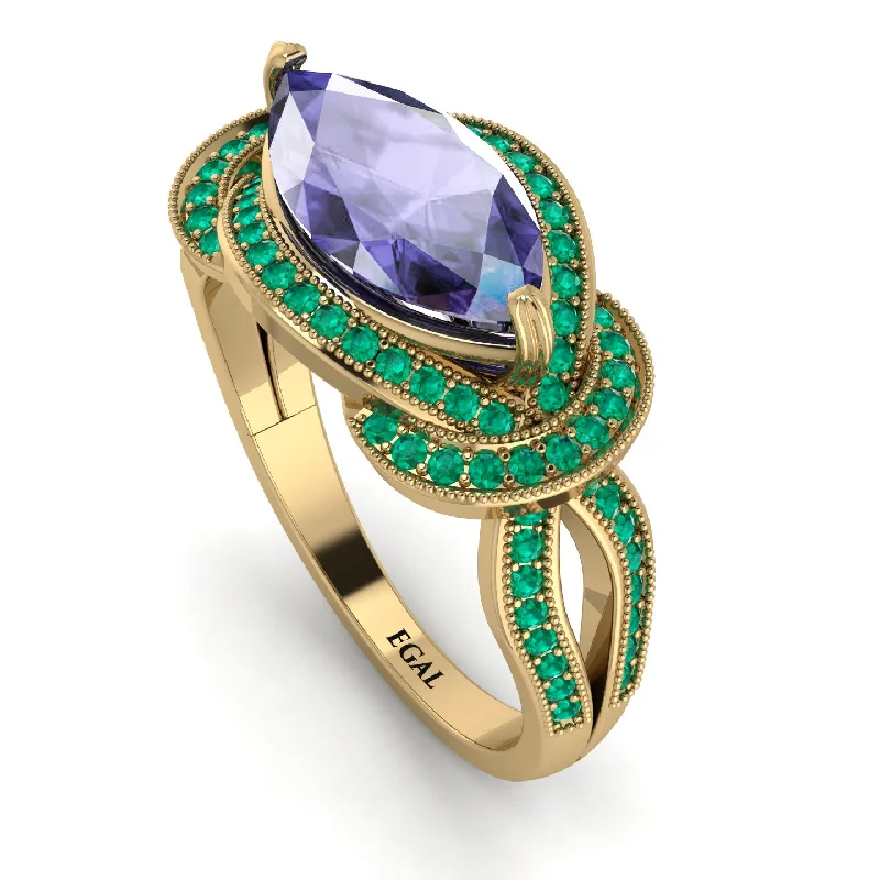 Modern Wedding Rings-Milgrain Marquise Tanzanite Engagement Ring - Marley No. 204