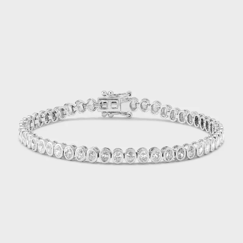 Men's Silver Bracelets-Bezel Set Oval Tennis Bracelet