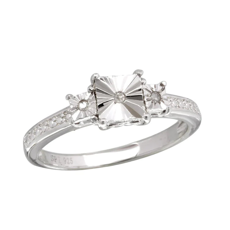 Unique Solitaire Rings-Silver 925 Rhodium Plated Square Diamond Cut Past Present Future Ring