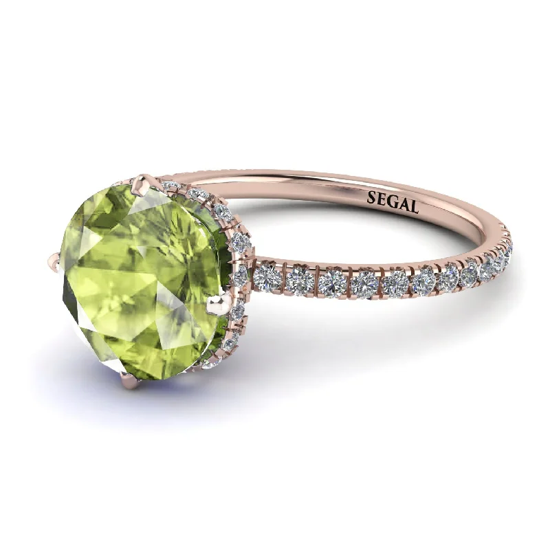 Dainty Wedding Bands-Double Hidden Halo Peridot Engagement Ring - Angelina No. 702