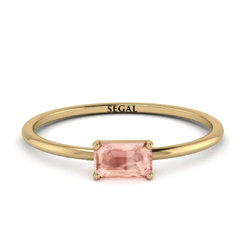 Unique Gemstone Engagement Rings-Minimalist Emerald Cut Morganite Ring - Isla No. 901