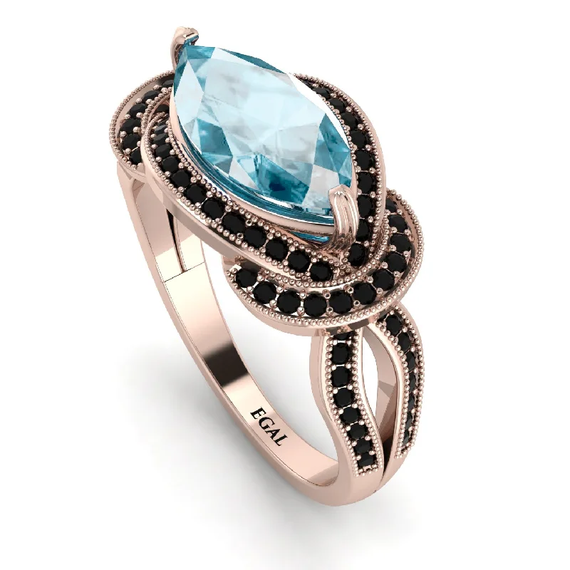 Elegant Engagement Rings-Milgrain Marquise Aquamarine Engagement Ring - Marley No. 408