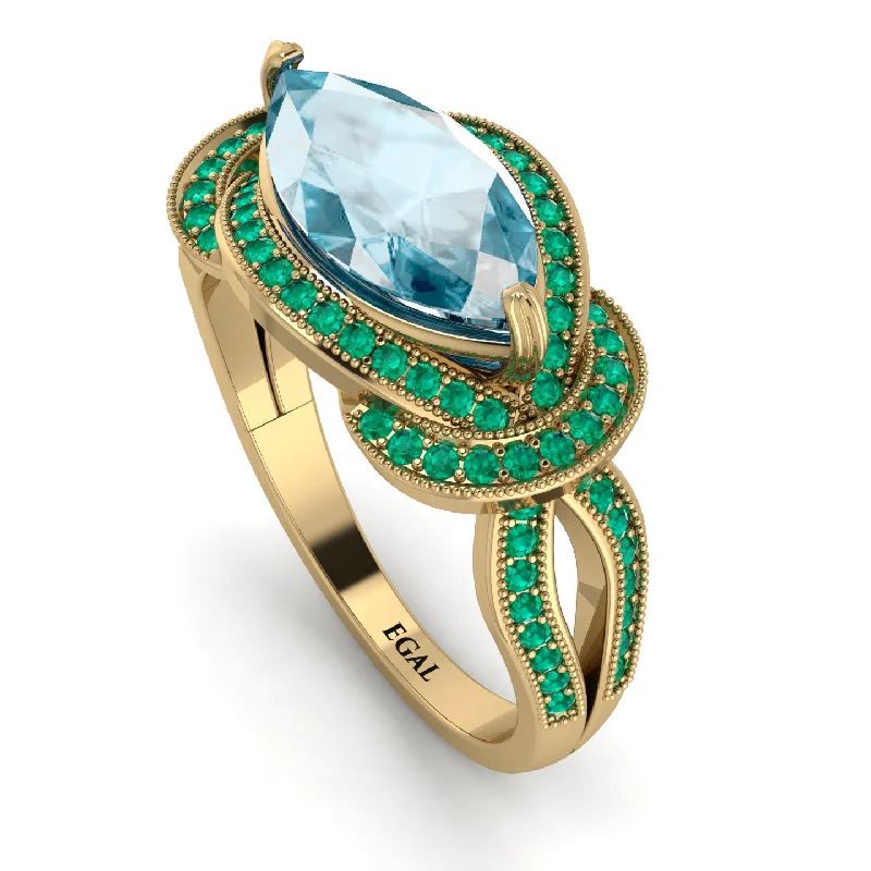 Luxury Gold Wedding Rings-Milgrain Marquise Aquamarine Engagement Ring - Marley No. 404