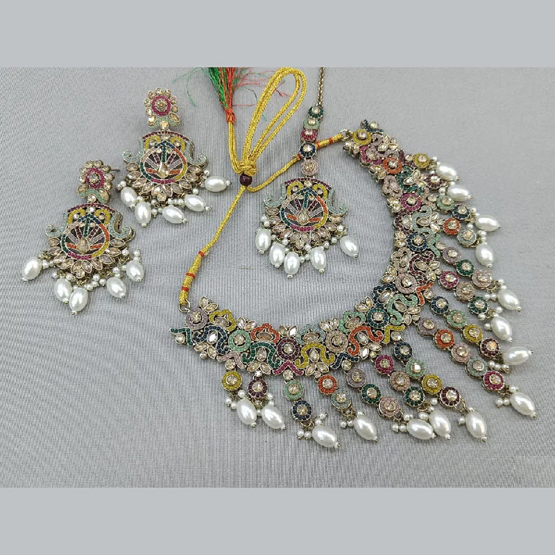 Colorful Crystal Necklaces-Rani Sati Jewels Gold Plated Crystal and Pearl Necklace Set