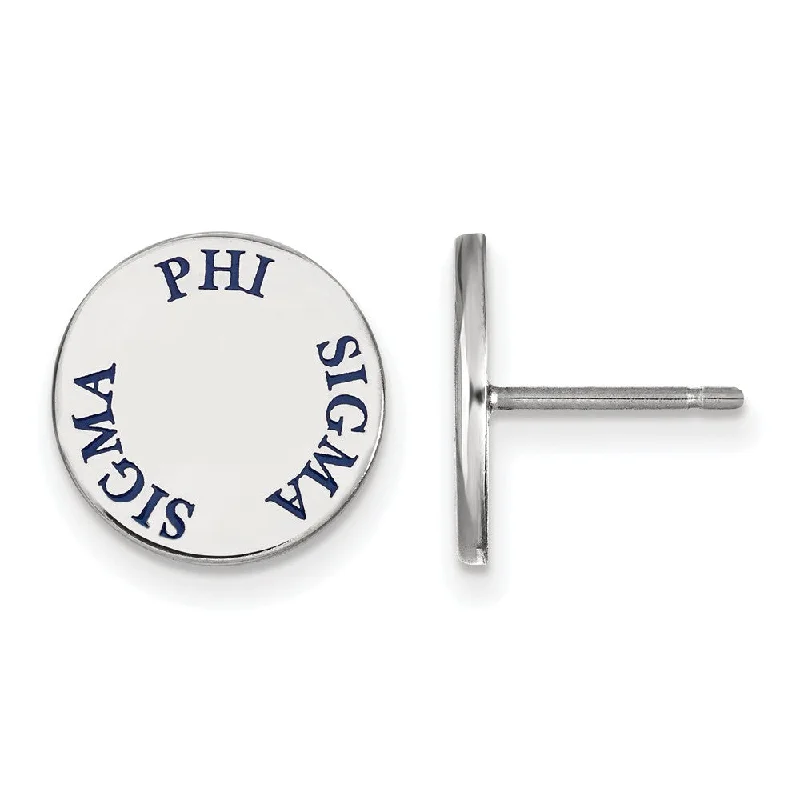 Artistic Stud Earrings-Sterling Silver Phi Sigma Sigma Blue Enamel Post Earrings