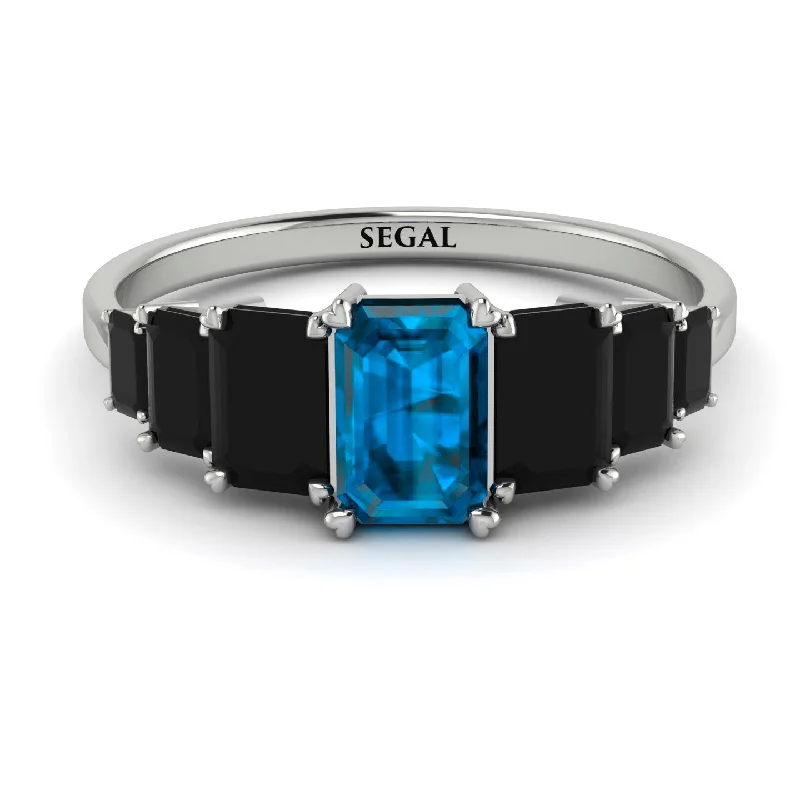 Modern Wedding Rings-Emerald Cut Blue Topaz Geometrical Ring - Briella No. 509