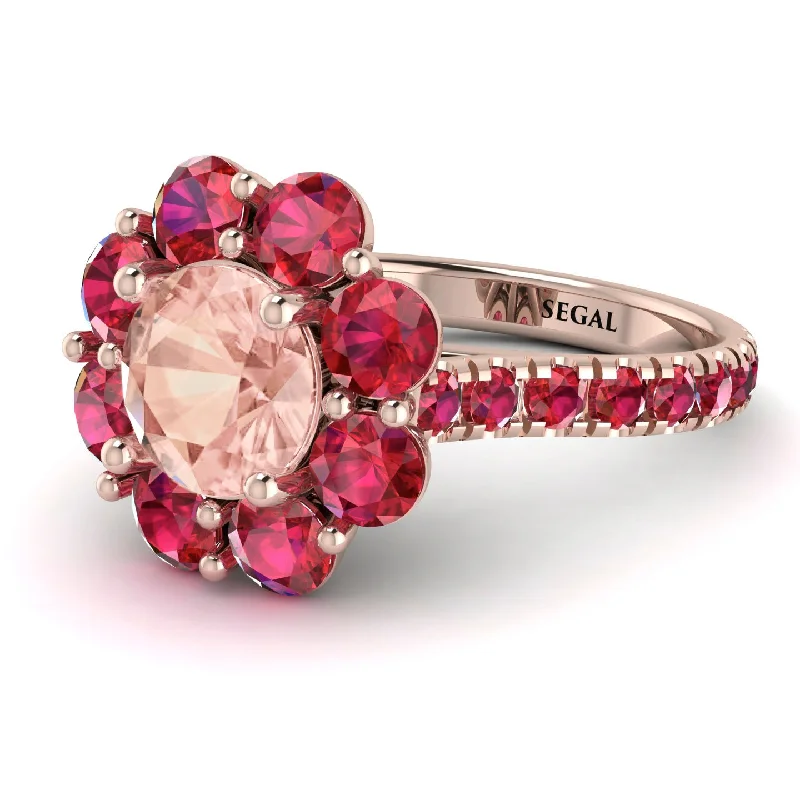 Gold Wedding Bands for Women-Glamorous Morganite Halo Engagement Ring - Amaya No. 911