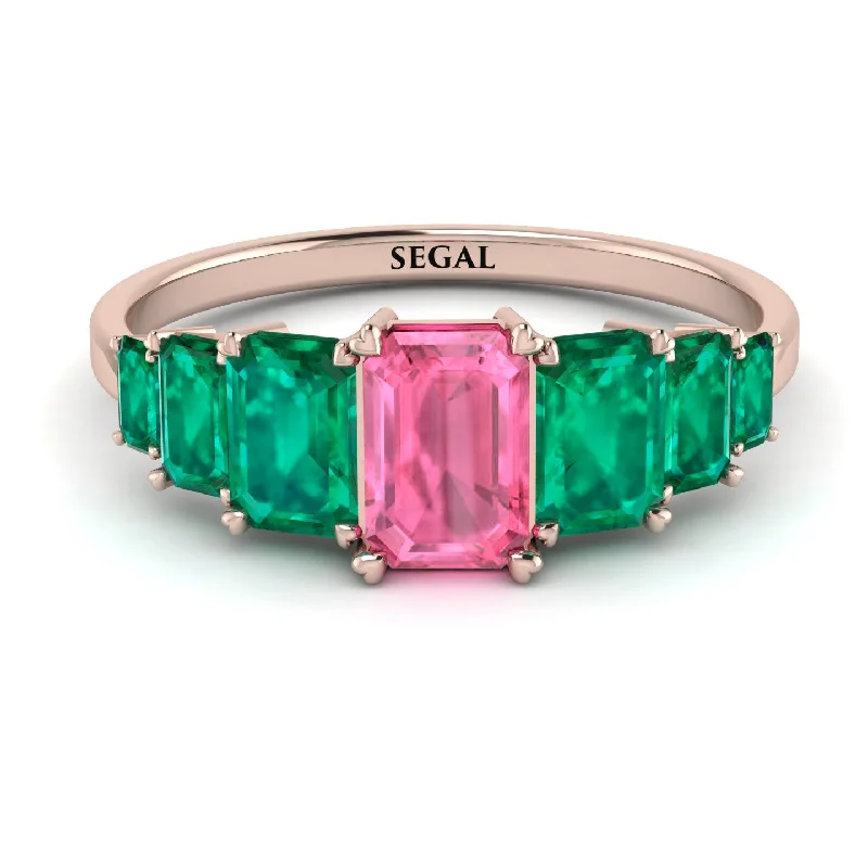 Fashionable Rings for Women-Emerald Cut Pink Moissanite Geometrical Ring - Briella No. 805