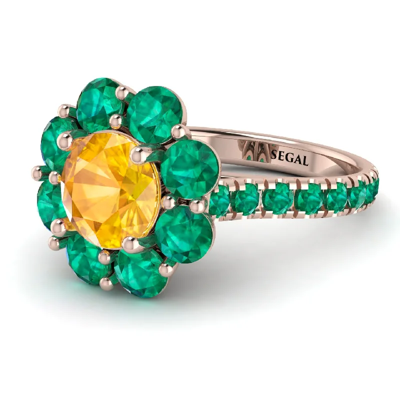 Designer Wedding Rings-Glamorous Yellow Diamond Halo Engagement Ring - Amaya No. 1005