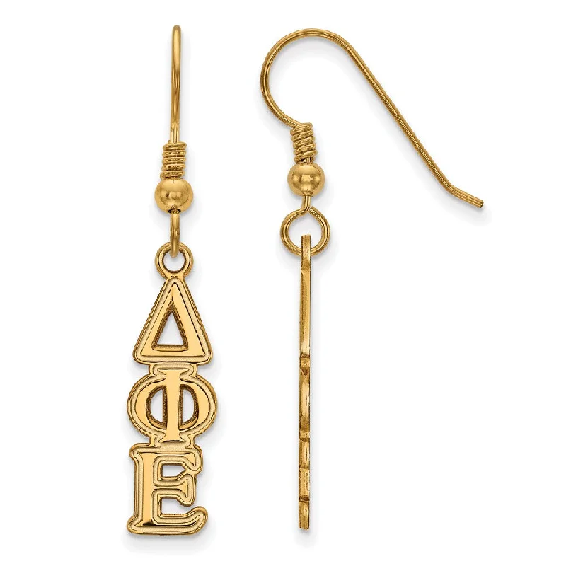 Unique Wedding Earrings-14K Plated Silver Delta Phi Epsilon Dangle Small Earrings