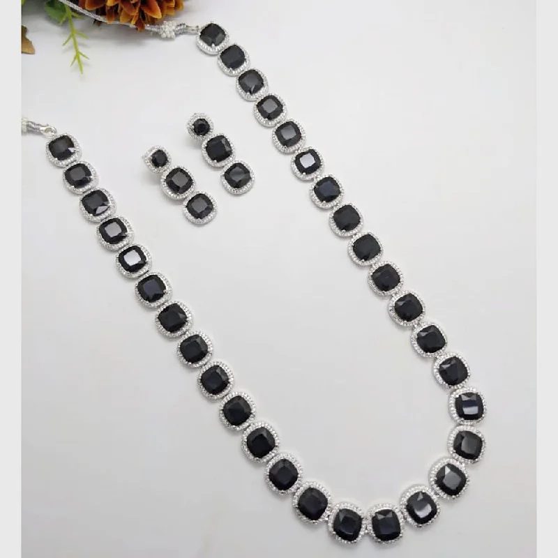 Birthstone Necklaces-Aamrapali Silver Plated AD Long Necklace Set