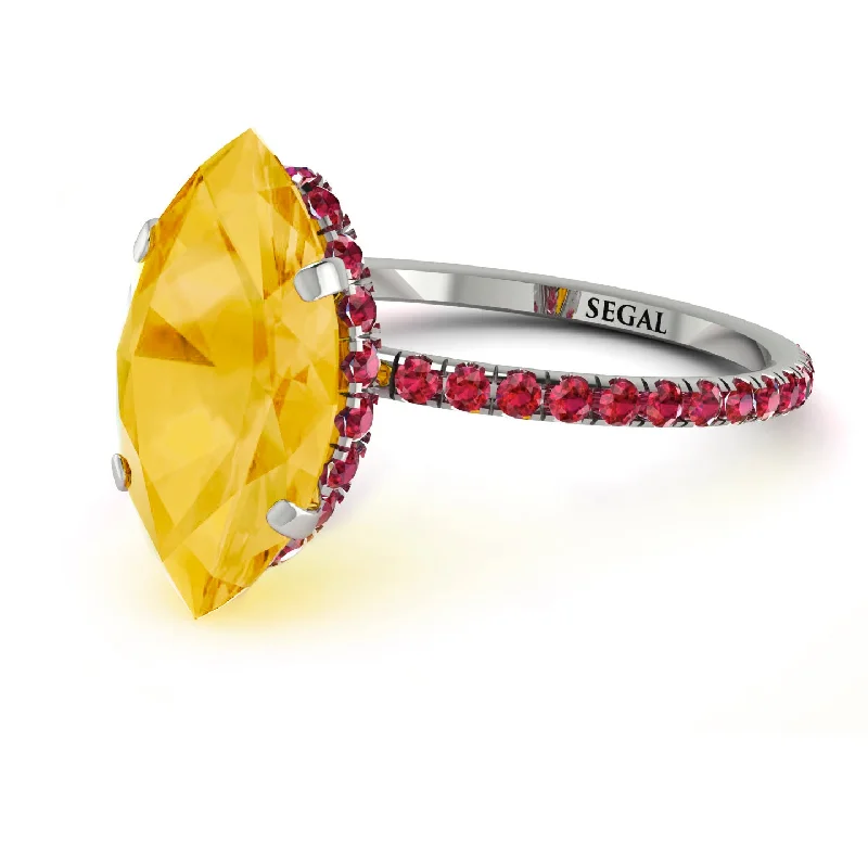 Elegant Wedding Ring Sets-Hidden Halo Marquise Citrine Engagement Ring - Journey No. 612