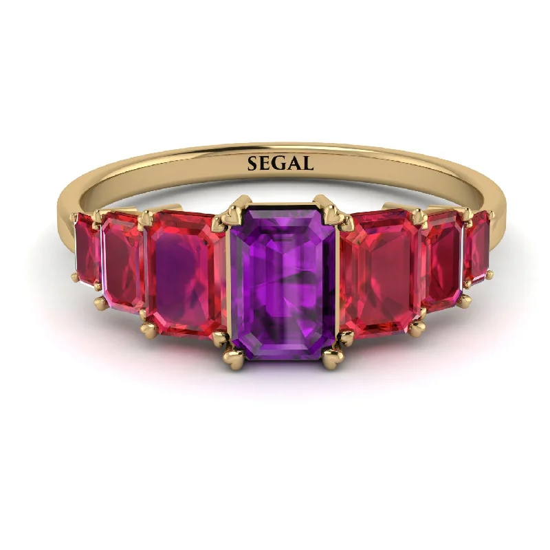 Vintage Diamond Rings-Emerald Cut Amethyst Geometrical Ring - Briella No. 310