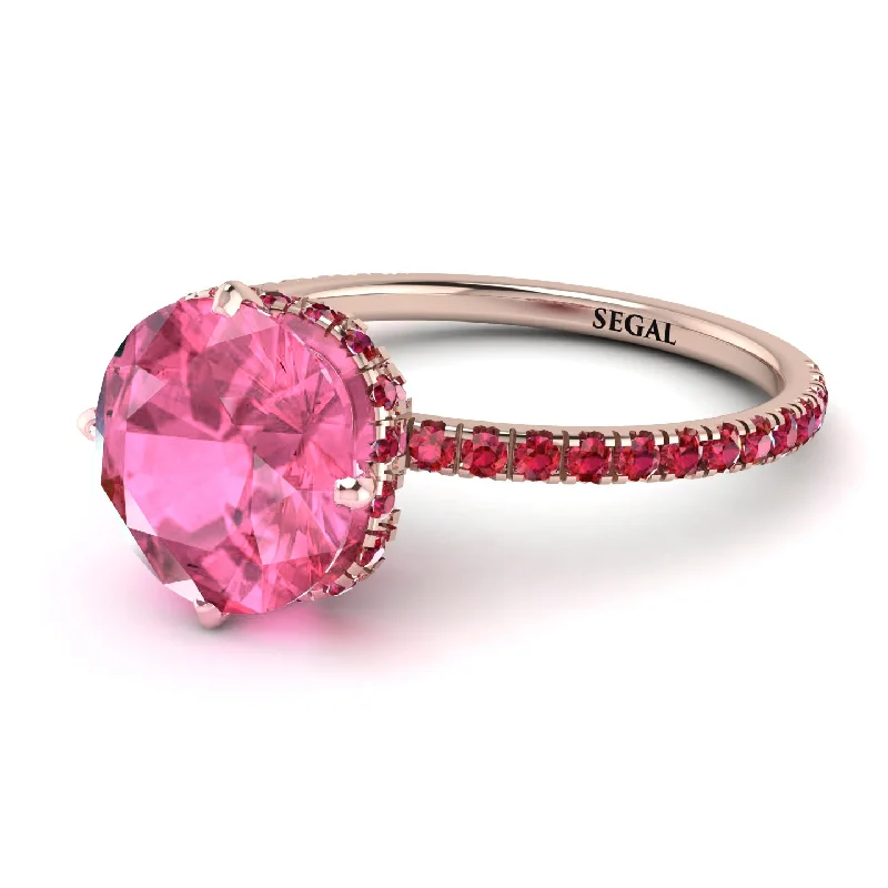 Elegant Wedding Bands-Double Hidden Halo Pink Moissanite Engagement Ring - Angelina No. 811