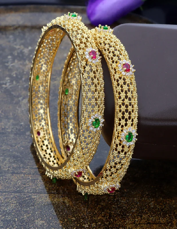 Handcrafted Gemstone Bangles-Designer Zircon Gold Plated Bangles ZBGL10951