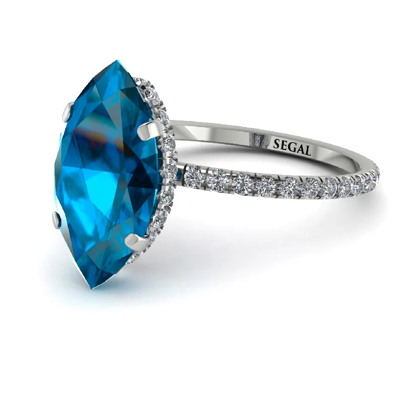 Simple Silver Rings-Hidden Halo Marquise Blue Topaz Engagement Ring - Journey No. 503