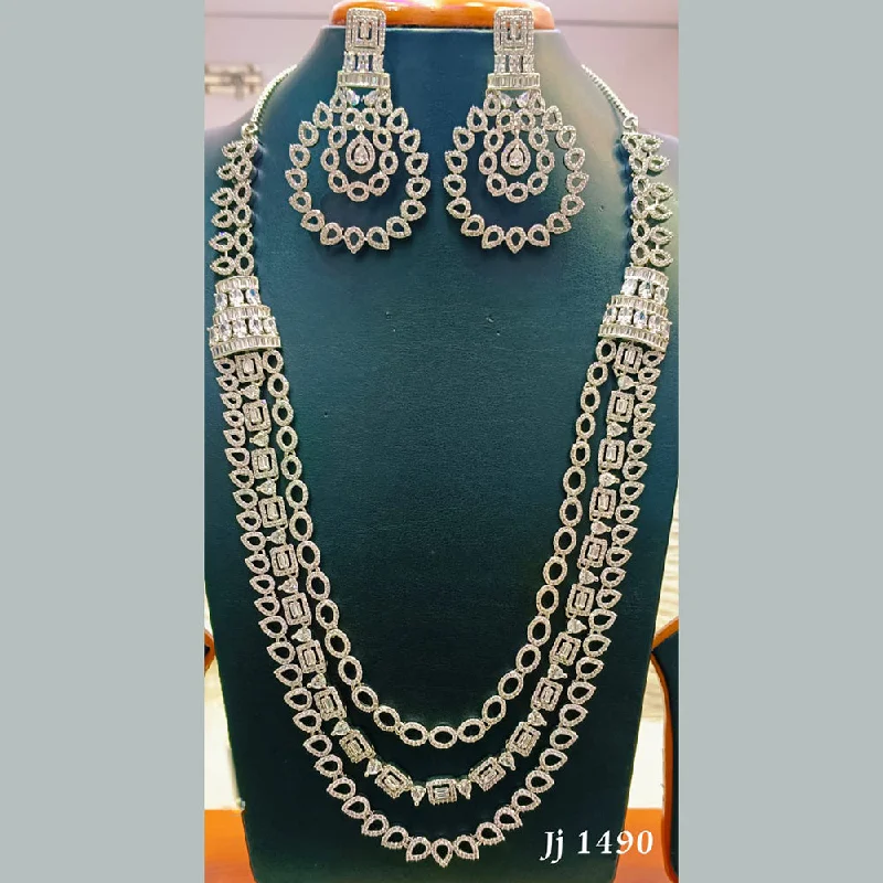 Beautiful Sapphire Necklaces-Jain Jewellers Silver Plated  AD Long  Necklace Set