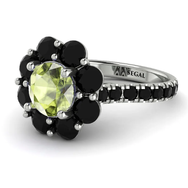 Unique Gemstone Wedding Rings-Glamorous Peridot Halo Engagement Ring - Amaya No. 709