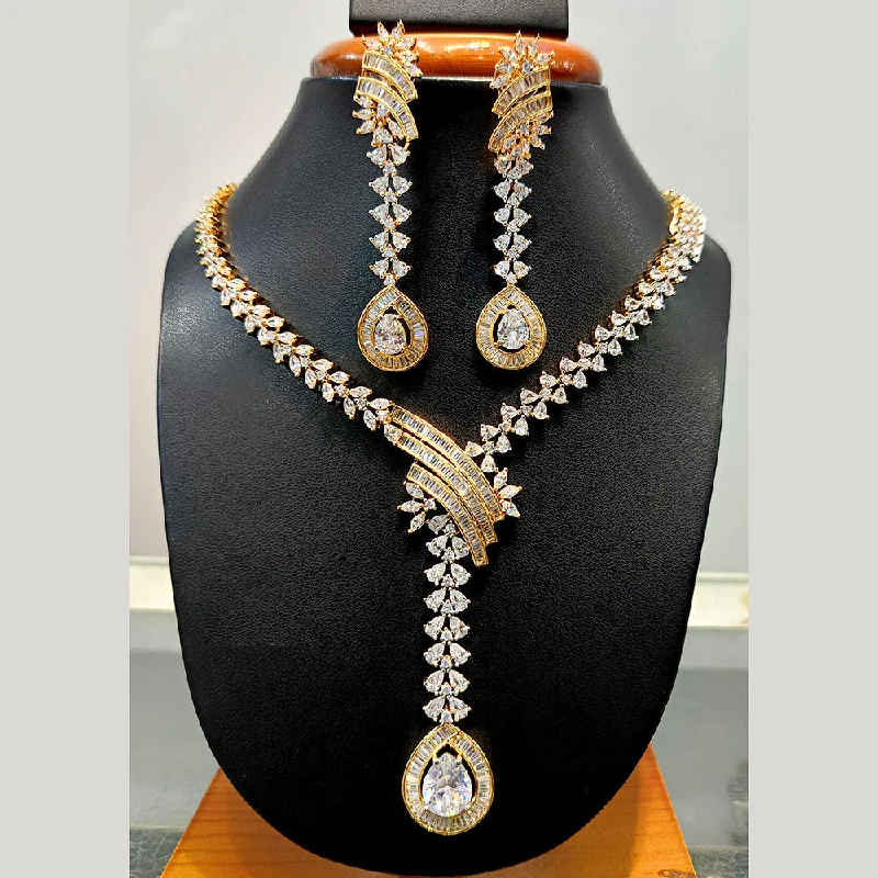 Round Gemstone Necklaces-Jain Jewellers  Gold Plated  AD Necklace Set