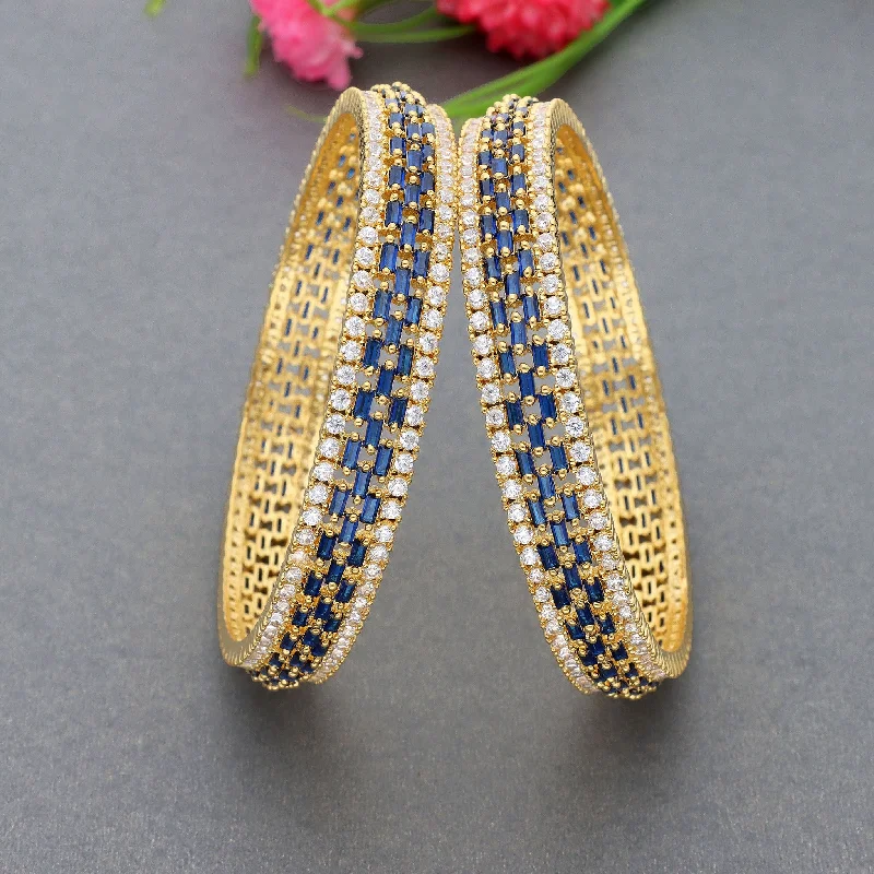 Simple Gold Bangle Bracelets-Zirconia Bangles ZBGL10420/Navy Blue