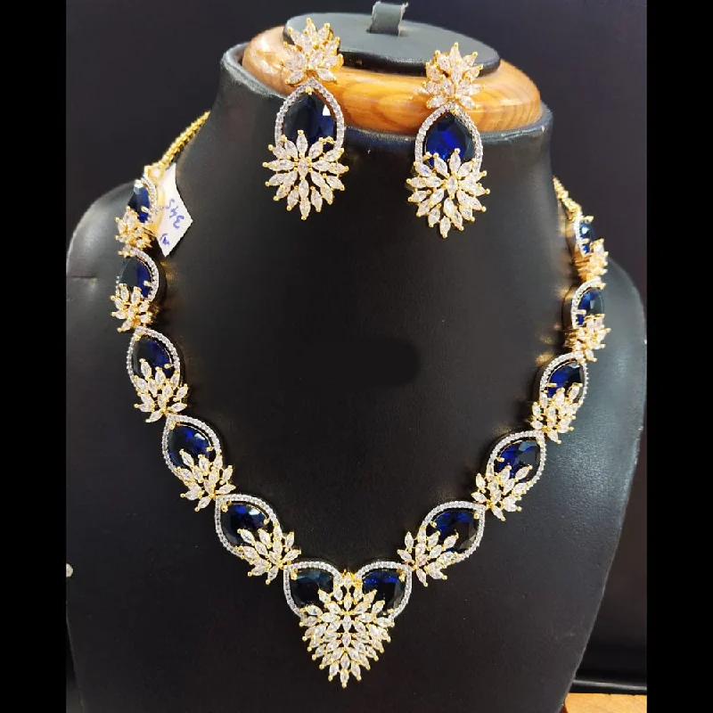 Stunning Gemstone Necklaces-Jain Jewellers Gold Plated AD Necklace Set