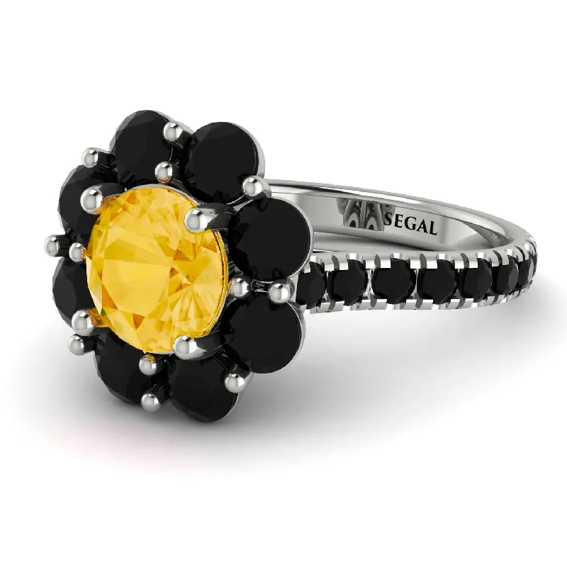 High-End Wedding Bands-Glamorous Citrine Halo Engagement Ring - Amaya No. 609