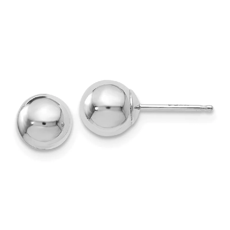 Delicate Drop Earrings-6mm (1/4 Inch) 14k White Gold Polished Ball Friction Back Studs