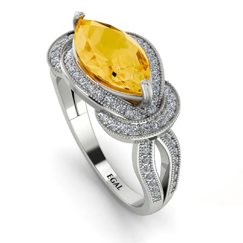 Bohemian Style Rings-Milgrain Marquise Citrine Engagement Ring - Marley No. 603