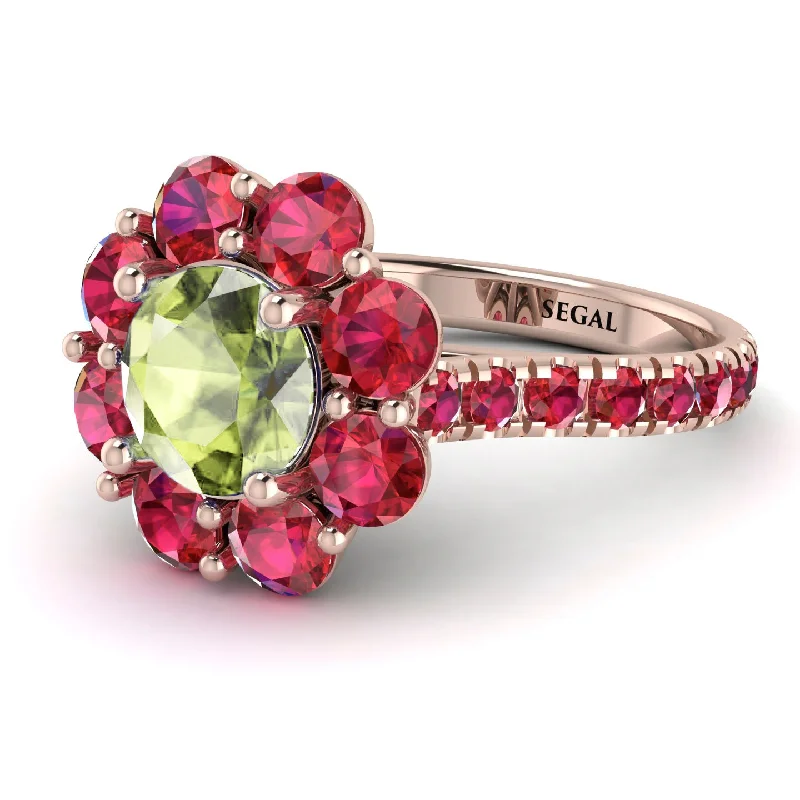 High-Quality Wedding Bands-Glamorous Peridot Halo Engagement Ring - Amaya No. 711