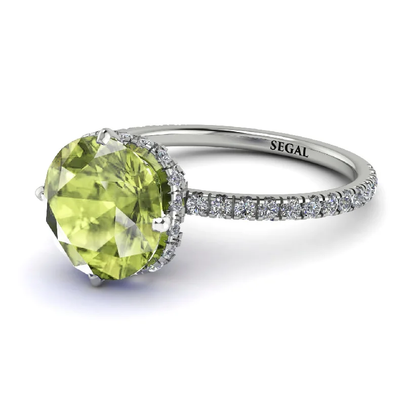 Unique Gold Engagement Rings-Double Hidden Halo Peridot Engagement Ring - Angelina No. 703