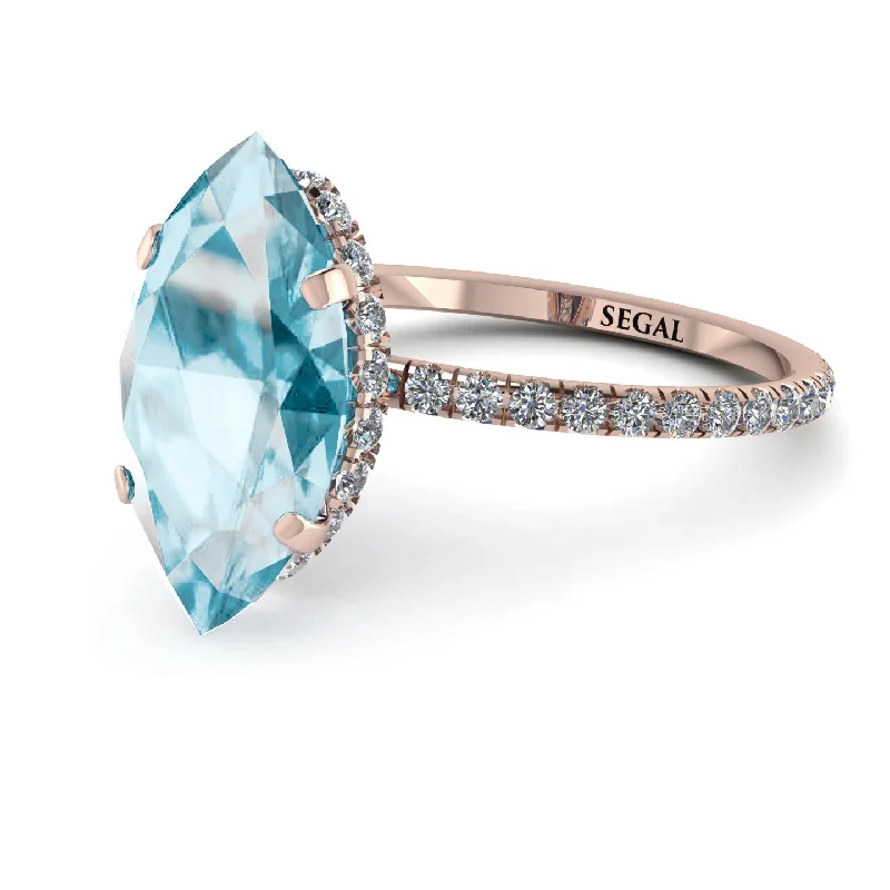 Beautiful Diamond Rings-Hidden Halo Marquise Aquamarine Engagement Ring - Journey No. 402