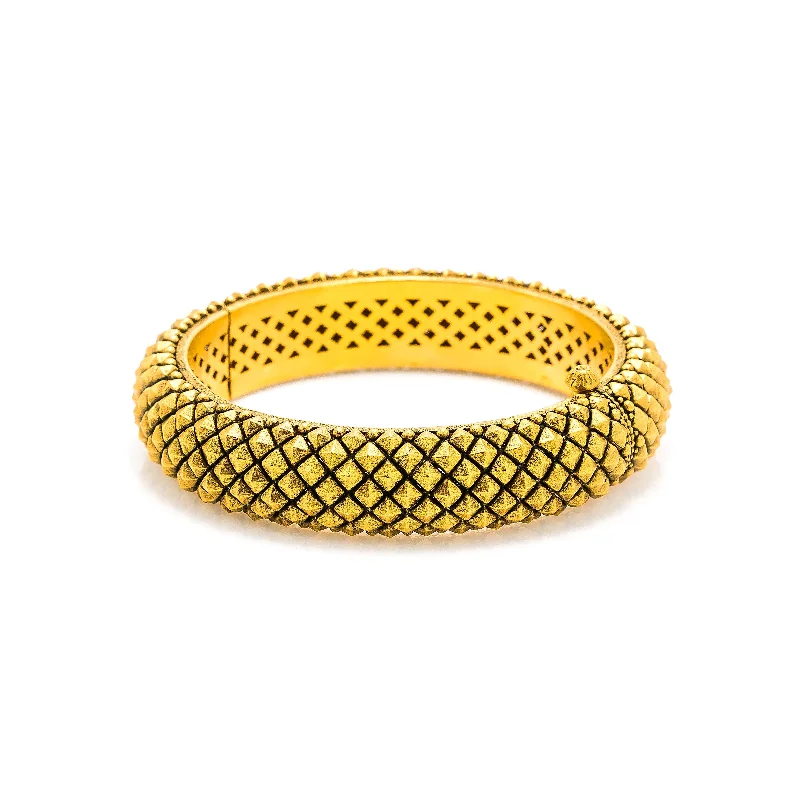 Gorgeous Diamond Bangles-22K Yellow Gold Bangle W/ Faceted Crossover Pattern & Antique Finish