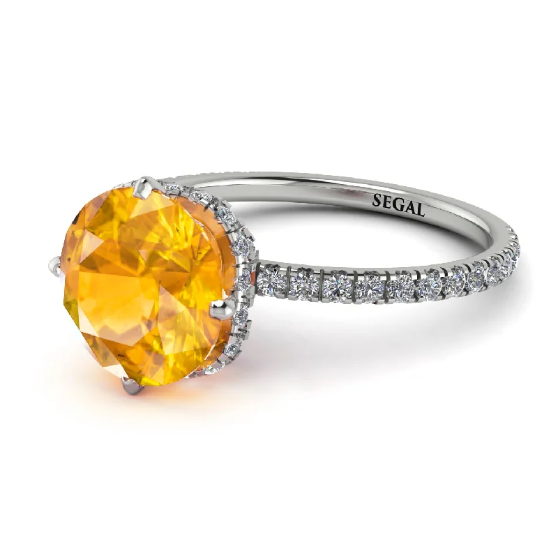 Birthstone Rings for Women-Double Hidden Halo Yellow Diamond Engagement Ring - Angelina No. 1003