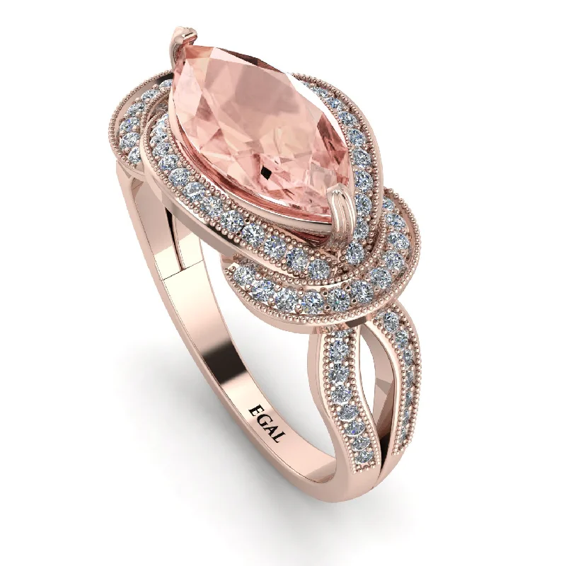 Men’s Wedding Bands in Gold-Milgrain Marquise Morganite Engagement Ring - Marley No. 902