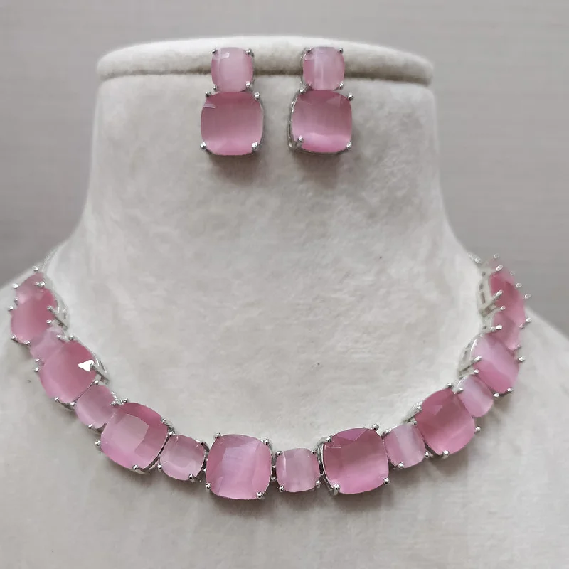 Personalized Gemstone Necklaces-Exotica Collection American Diamond Pink Necklace Set