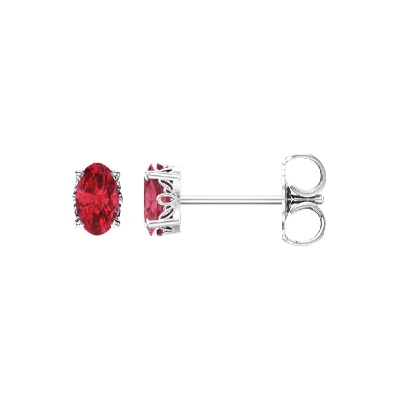 Designer Earrings-Oval Lab Created Ruby & 14k White Gold Stud Earrings, 3 x 5mm