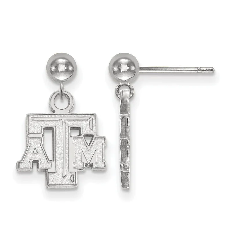 Elegant Wedding Earrings-14k White Gold Texas A&M University Ball Dangle Earrings