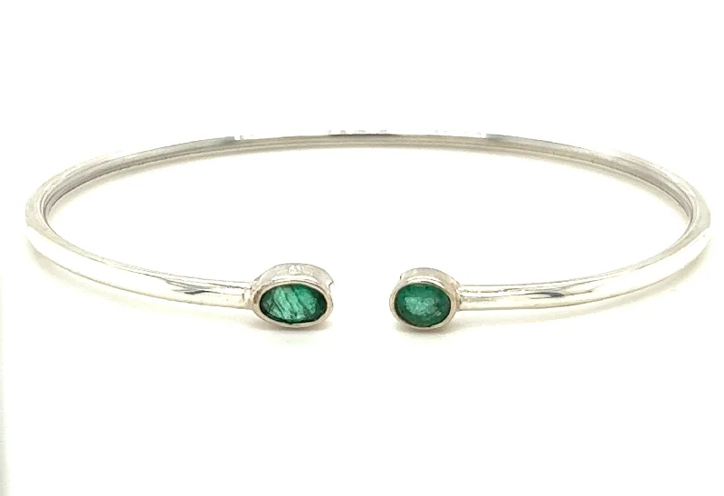 Beautiful Leather Bracelets-Sterling Silver Emerald Cuff Bracelet