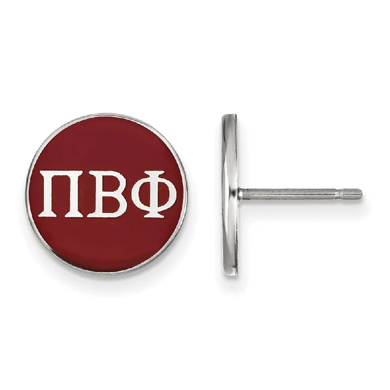 Unique Silver Stud Earrings-Sterling Silver Pi Beta Phi Red Enamel Disc Post Earrings